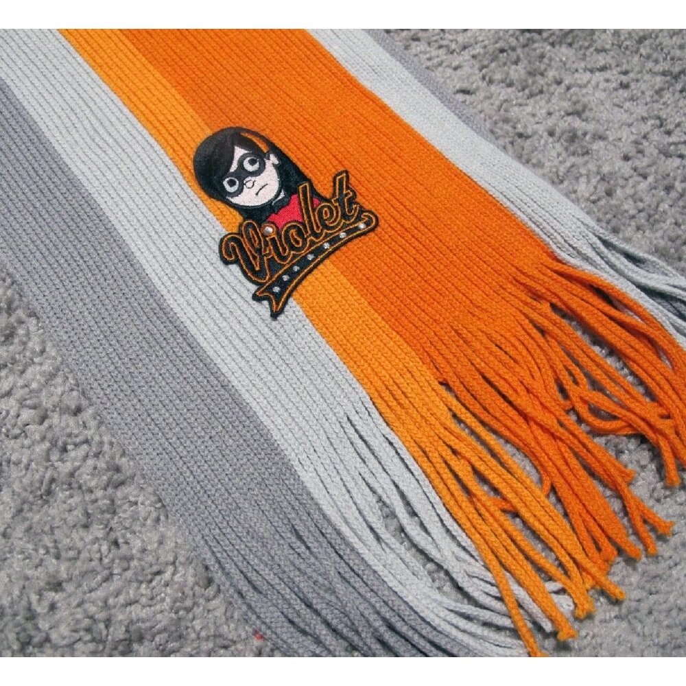 The Incredibles Violet Scarf with Tassels 8" x 47" Disney Pixar - grey / orange